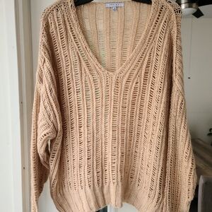 FAVLUX Women's Tan V-Neck Sweater